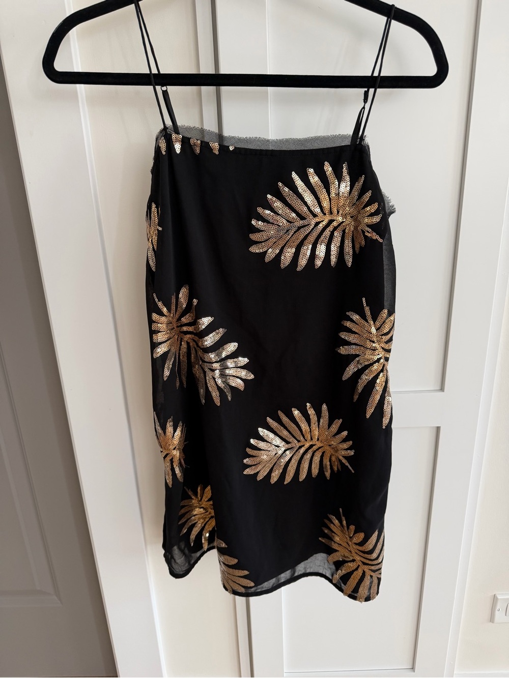 Finders Keepers Black Midi Slip Skirt with Gold Sequin Palm Design